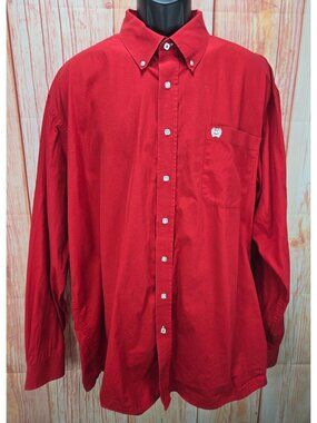 Cinch Mens Red Button-Down Western Shirt Size XL